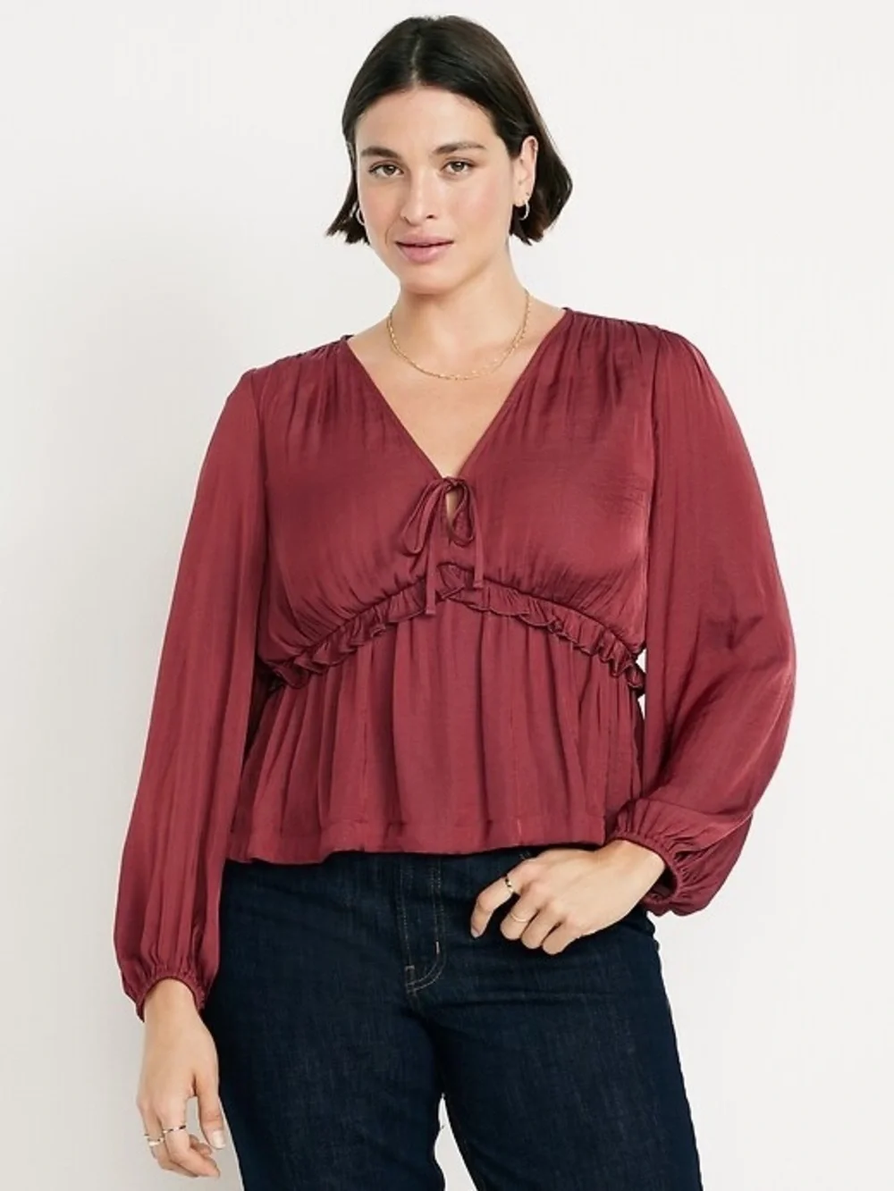 Old Navy Burgundy Tie-Front V-Neck Peplum Blouse NWT